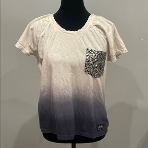 Gradient White and Gray /blue Women's Top with Sequin Pocket superdry brand